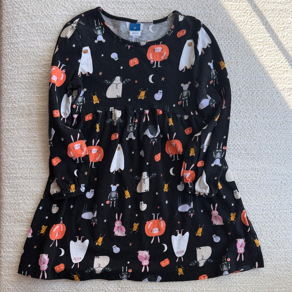 Black Long Sleeve Dress with Halloween Print